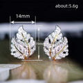 Two Tone Crystal Leaf Huggie Earrings Fashion Jewelry view 4