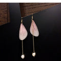 White Pink and Light Blue Feather Wing Chain Earrings view 1