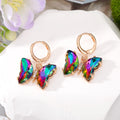 Gold Tone Faceted Crystal Butterfly Huggie Drop Earrings in Seven Colors view 9