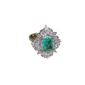 Silver Tone Green Rectangle Statement Ring With Clear Crystal Halo view 5