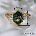 Gold Tone Hexagonal Moss Agate Marquise Accent Finger Ring Sizes 6-10 view 4