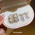 Pearl Floral Drop Earrings in Silver and Gold Tone view 1