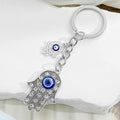 Silver Tone Rhinestone Hamsa Hand Blue Evil Eye Keychain view 6
