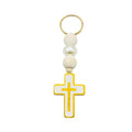 White Cross Bead Keychain With Gold-Tone Split Ring view 5