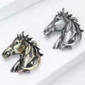 Antique Bronze Horse Head Brooch Green Crystal Eye Pin view 3