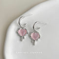 Silver-Tone C-Hoop Pink Heart Cat-Eye Drip Drop Earrings view 4