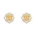 Gold Tone Fleur De Lis And Clear Stone Octagon Halo Stud Earrings view 5