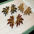 Red And Navy Leaf Cluster Stud Earrings In Gold Tone view 3