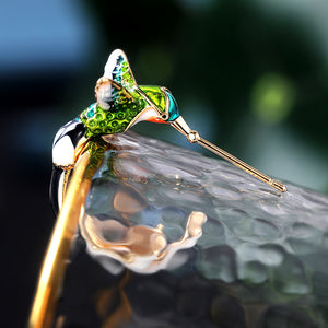Colorful Enamel Hummingbird Hoop Earrings With Clear Stone Accents