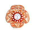Orange Camellia Enamel Pearl Look Metal Brooch Pin view 1