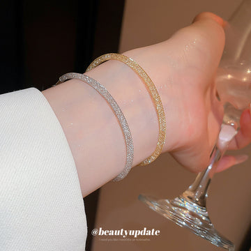 Crystal Mesh Tube Bracelet Gold Silver Two Finishes