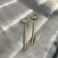 Gold and Silver Slim Hoop Straight Bar Dangle Stud Earrings view 4