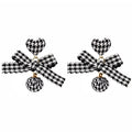 Black White Houndstooth Heart Bow Fabric Drop Earrings view 5
