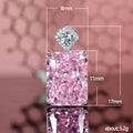 Silver Tone Pink Emerald Cut Pendant Necklace Clear Accent view 5