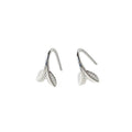 Silver Mini Double Leaf Curved Hook Earrings Vein Texture view 5