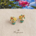 Gold Tone Sunflower Pot Earrings In Clip On And Stud Styles view 4