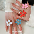 Gold Tone Enamel Flower Open Rings Pink Red White Blue view 3