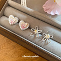 Silver Tone Heart And Open Flower Stud Earrings In Two Styles view 2