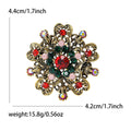 Antique Gold Openwork Floral Brooch Red Green Crystals view 5
