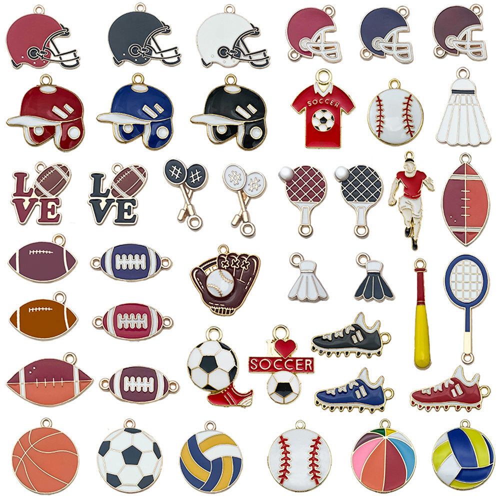 Enamel Zinc Alloy Soccer Basketball Badminton Football Sport Charm Pendants for DIY Keychain