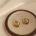 Gold Square Stud Earrings Crushed Foil Center Rope Frame view 2