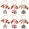 Red Fire Truck Extinguisher Helmet and Flame Keychains view 1