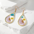 Gold Tone Geometric Pressed Flower Resin Hook Earrings view 7
