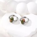 Silver Tone Irregular Donut Stone Bead Hoop Earrings in Eight Colors view 6