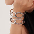 Textured Oval Link Bracelet in Gold and Silver Tone view 4