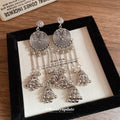 Ornate Disc and Bell Tassel Drop Earrings in Two Finishes view 4