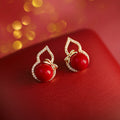 Red Gourd Drop Earrings with Crystal Leaf Frames Jewelry Design view 2
