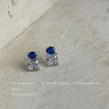Silver-Tone Blue Clear Two-Stone CZ Geometric Studs view 1
