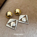 Two Tone Geometric Square and Circle Drop Earrings view 3