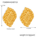 Wheat Leaf Texture Stud Earrings Gold And Steel Metal Finish view 7
