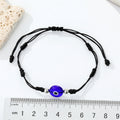 Black Cord Round Blue Evil Eye Adjustable Bracelet with Silver Beads view 3