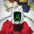 Silver Green Emerald Cut Halo Clear Stone Ring Alloy view 2
