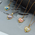 Heart Flower And Pearl Accent Pendant Necklace In Four Colors view 1