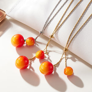 Cherry Resin Pendant Adjustable Sweater Chain Necklace