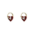 Gold Huggie Hoops Wine Red Enamel Open Heart Earrings view 5