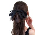 Black Satin Bow Leopard Fabric Hair Claw Clips 2 Colors view 5