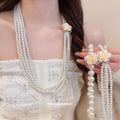 White Pearl Rose Necklace In Three Strand Styles Pendant Jewelry view 2