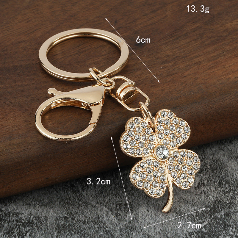 Rhinestone Four-Leaf Clover Zinc Alloy Keychain Bag Charm
