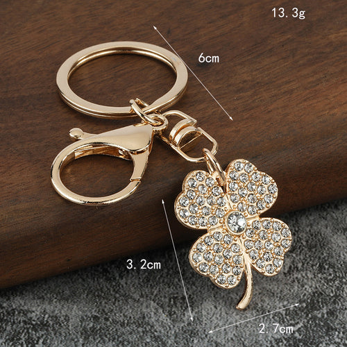 Rhinestone Four-Leaf Clover Zinc Alloy Keychain Bag Charm
