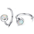 Silver Round Faux Opal Open Hoop Clip Style Earrings view 2