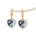Gold Tone Enamel Yin Yang Heart Huggie Drop Earrings in Five Colors view 5
