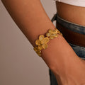 Five Petal Flower Open Cuff Bangle Gold Steel Pair view 3
