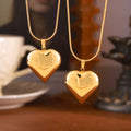 Gold Polished Puffy Heart Pendant Necklace Snake Chain view 2