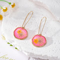 Round Gold Frame Pressed Flower Drop Earrings 8 Styles view 11