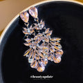 Pale Pink Crystal Leaf Cluster Statement Drop Earrings view 4