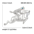 Crystal Rider on Leaping Horse Brooch in Two Metal Tones view 4